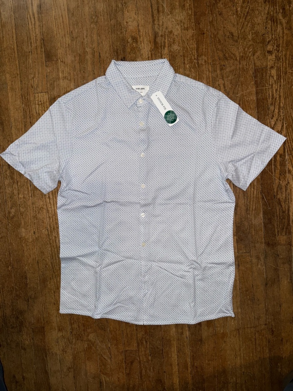 Men's Short-Sleeve Button-Down Shirt in Light Blue - Modern Micro Print